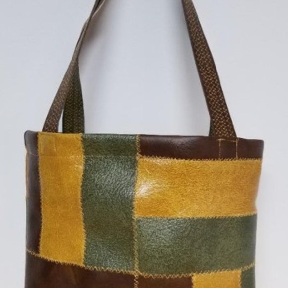 Handmade Brown, Green & Yellow Patchwork Tote Bag - Picture 3 of 5